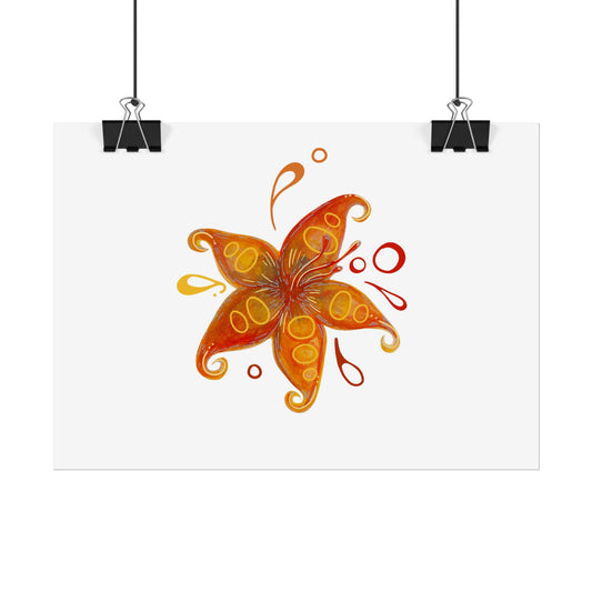 Orange Floral Starburst Poster — Abstract Tropical Flower Wall Art (Rolled Poster)