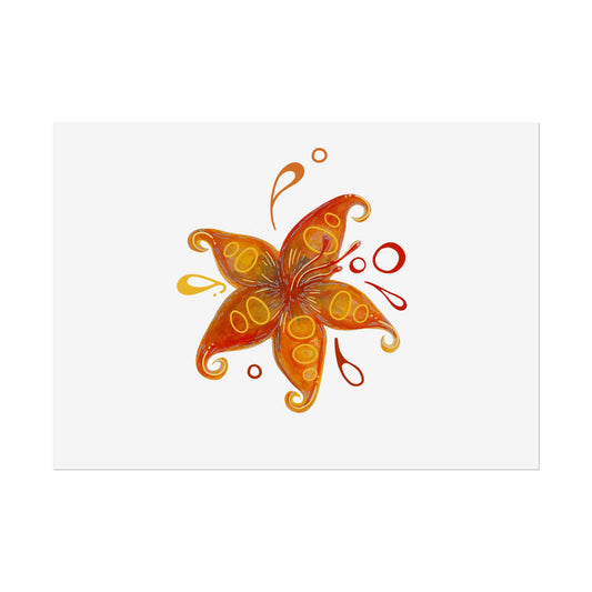 Orange Floral Starburst Poster — Abstract Tropical Flower Wall Art (Rolled Poster)