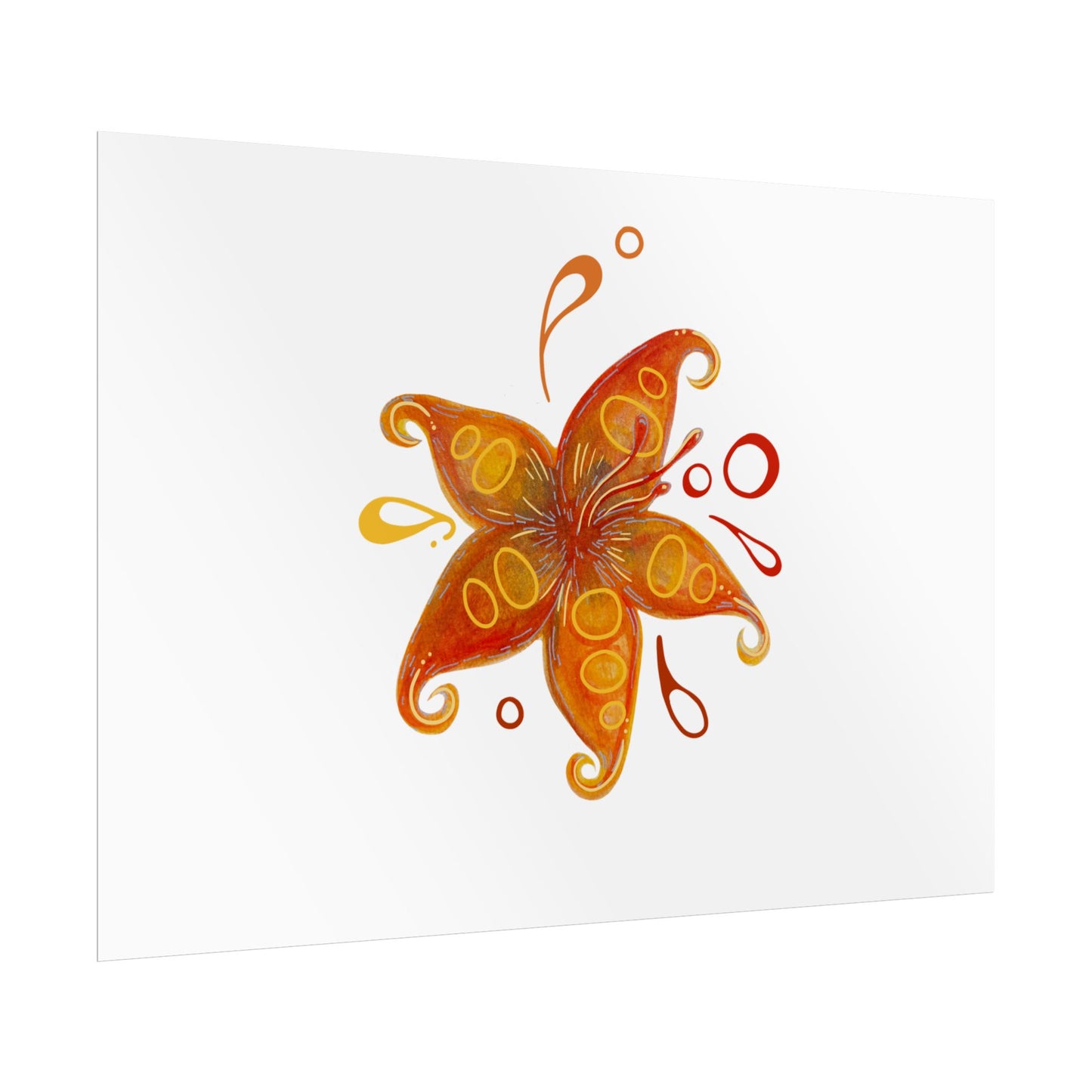 Affiche Orange Floral Starburst — Art mural abstrait de fleurs tropicales (Affiche roulée)